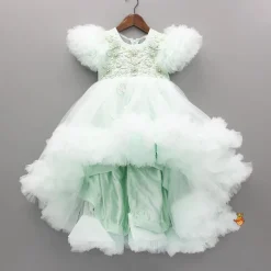 Best Green High Low Dress With Butterflies Embellished And Detachable Bow Dresses & Sets | Dresses