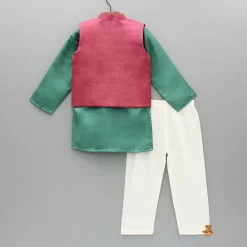 Hot Green Kurta And Embroidered Jacket With Pyjama BOY Indian Ethnic Wear | Ethnic Sets
