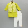 Outlet Green Kurta And Floral Printed Jacket With Churidar BOY Twinning Sets | Indian Ethnic Wear