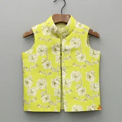 Outlet Green Kurta And Floral Printed Jacket With Churidar BOY Twinning Sets | Indian Ethnic Wear