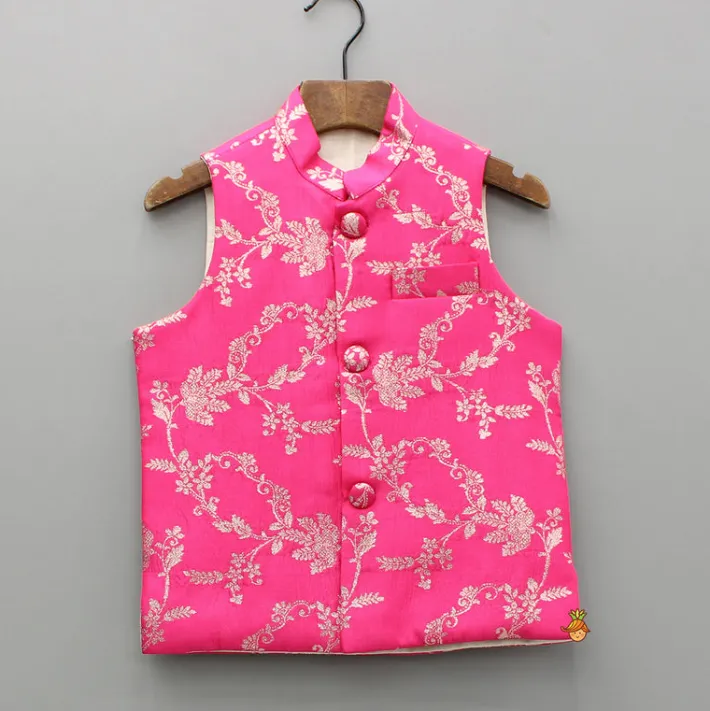 Discount Green Kurta And Pink Embroidered Jacket With Pyjama BOY Indian Ethnic Wear | Ethnic Sets