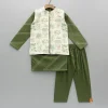 Sale Green Kurta And Printed Jacket With Pyjama BOY Indian Ethnic Wear | Ethnic Sets