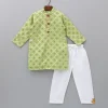 Outlet Green Kurta With Checks Embroidery And White Pyjama BOY Indian Ethnic Wear | Ethnic Sets