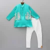 Best Green Kurta With Embroidered Open Jacket And Pyjama BOY Twinning Sets | Indian Ethnic Wear