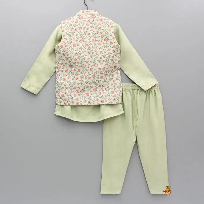 Fashion Green Kurta With Embroidered Jacket And Pyjama BOY Indian Ethnic Wear | Ethnic Sets