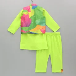 Sale Green Kurta With Multicoloured Printed Jacket And Pyjama BOY Indian Ethnic Wear | Ethnic Sets