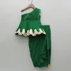 New Green Lace Embroidered One Shoulder Top With Attached Pleated Dupatta And Stylish Dhoti Skirt Ethnic Wear | Dhotis & Patialas