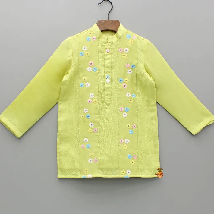 Clearance Green Multicolour Floral Embroidered Kurta And Pyjama BOY Indian Ethnic Wear | Ethnic Sets