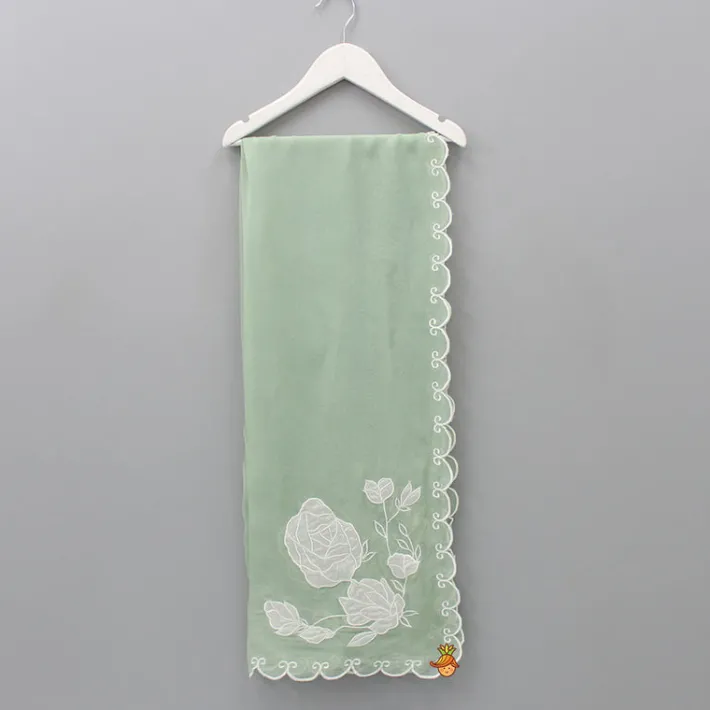 Outlet Green Organza Floral Applique Embroidered Dupatta Ethnic Wear