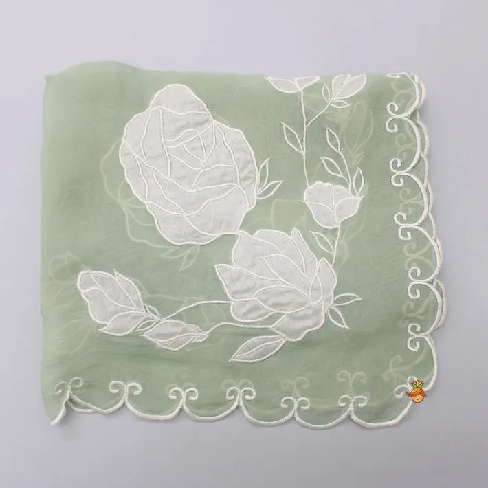 Outlet Green Organza Floral Applique Embroidered Dupatta Ethnic Wear