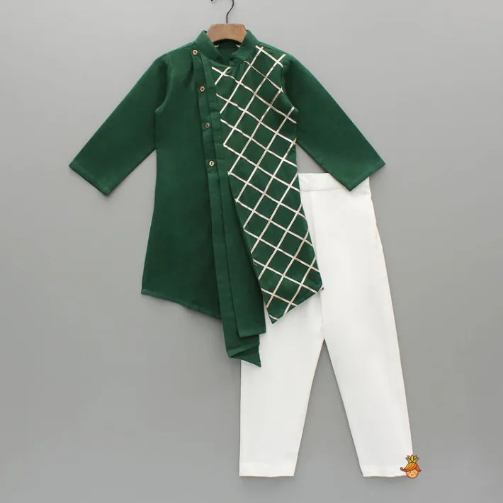 Hot Green Pleated Asymmetric Stylish Kurta With Pant BOY Indian Ethnic Wear | Ethnic Sets