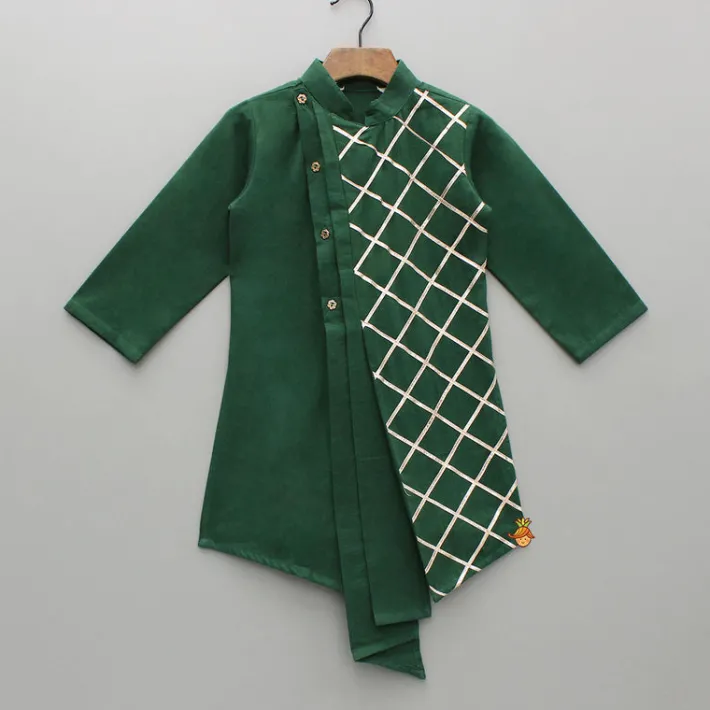 Hot Green Pleated Asymmetric Stylish Kurta With Pant BOY Indian Ethnic Wear | Ethnic Sets
