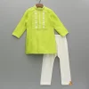 Hot Green Polka Dot Embroidered Kurta With Pyjama BOY Indian Ethnic Wear | Ethnic Sets
