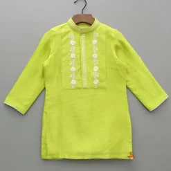 Hot Green Polka Dot Embroidered Kurta With Pyjama BOY Indian Ethnic Wear | Ethnic Sets