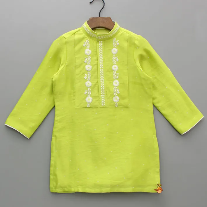 Hot Green Polka Dot Embroidered Kurta With Pyjama BOY Indian Ethnic Wear | Ethnic Sets