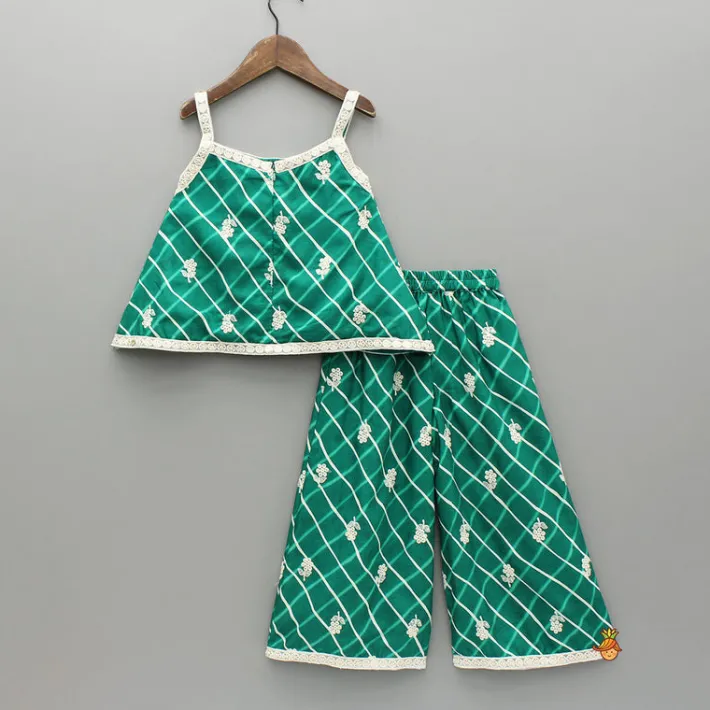 Outlet Green Printed Embroidered Strappy Top And Palazzo Ethnic Wear | Palazzos & Shararas