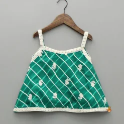 Outlet Green Printed Embroidered Strappy Top And Palazzo Ethnic Wear | Palazzos & Shararas