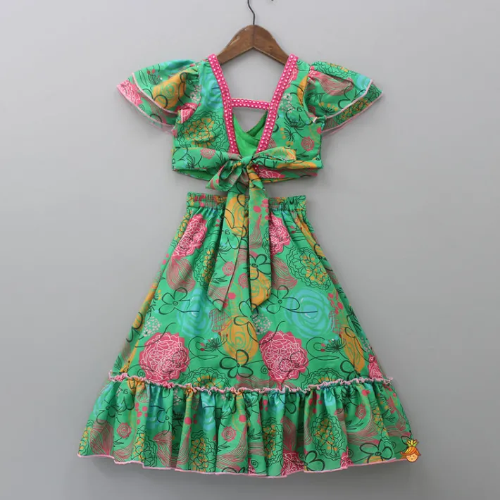 Discount Green Printed Faux Mirror Work Top and Lehenga Ethnic Wear | Lehengas & Ghagras