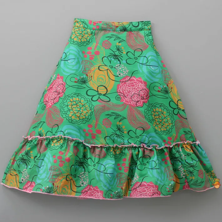 Discount Green Printed Faux Mirror Work Top and Lehenga Ethnic Wear | Lehengas & Ghagras