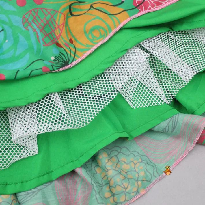 Discount Green Printed Faux Mirror Work Top and Lehenga Ethnic Wear | Lehengas & Ghagras