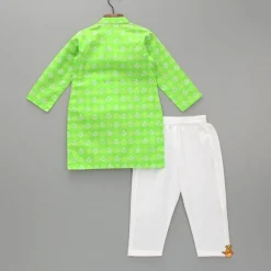 Hot Green Printed Kurta With One Side Flap And Pyjama BOY Indian Ethnic Wear | Ethnic Sets