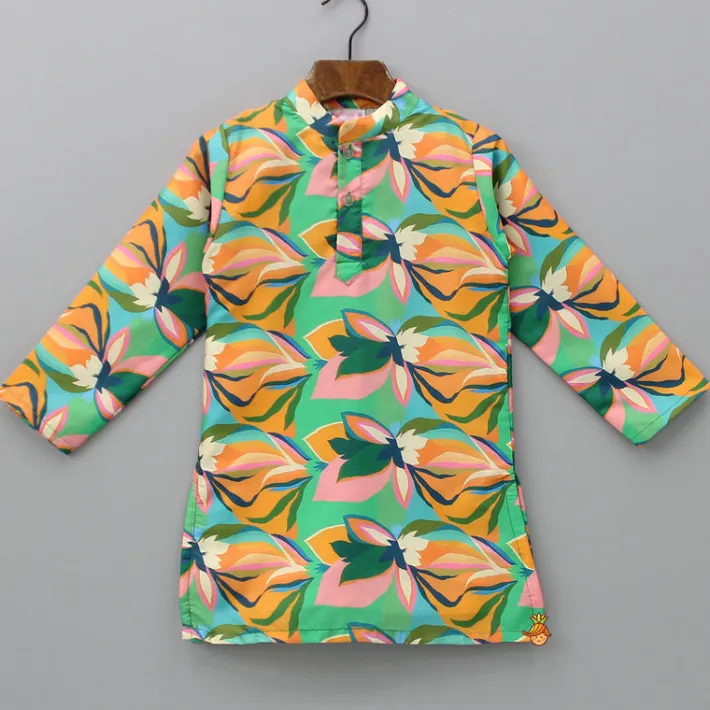 Clearance Green Printed Kurta With Pyjama BOY Indian Ethnic Wear | Ethnic Sets