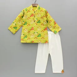 Discount Green Printed Kurta With Jacket And Pyjama BOY Indian Ethnic Wear | Ethnic Sets