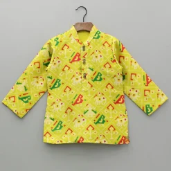 Discount Green Printed Kurta With Jacket And Pyjama BOY Indian Ethnic Wear | Ethnic Sets