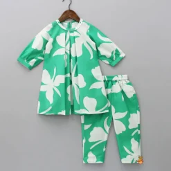 Outlet Green Printed Kurti With Pant Ethnic Wear | Churidars & Salwars