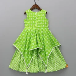 Clearance Green Printed Kurti With Faux Mirror Work Flap Ethnic Wear | Kurtis & Jumpsuits