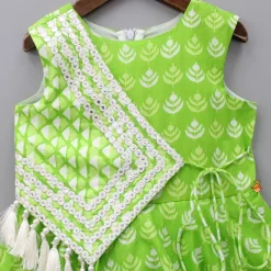 Clearance Green Printed Kurti With Faux Mirror Work Flap Ethnic Wear | Kurtis & Jumpsuits