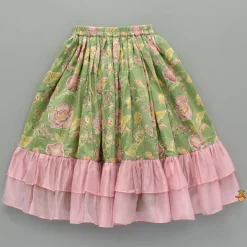 Online Green Printed One Shoulder Frilly Top And Lehenga Ethnic Wear | Lehengas & Ghagras