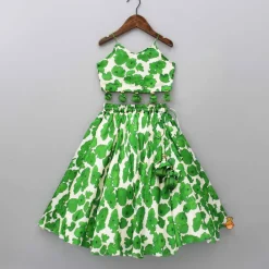 Fashion Green Printed Strappy Crop Top With Lehenga Ethnic Wear | Lehengas & Ghagras
