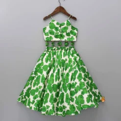 Fashion Green Printed Strappy Crop Top With Lehenga Ethnic Wear | Lehengas & Ghagras