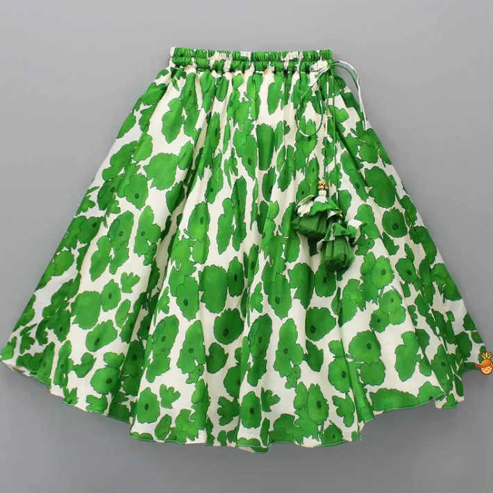 Fashion Green Printed Strappy Crop Top With Lehenga Ethnic Wear | Lehengas & Ghagras