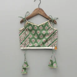 Hot Green Printed Tie Up Strap Top And Lehenga Ethnic Wear | Lehengas & Ghagras