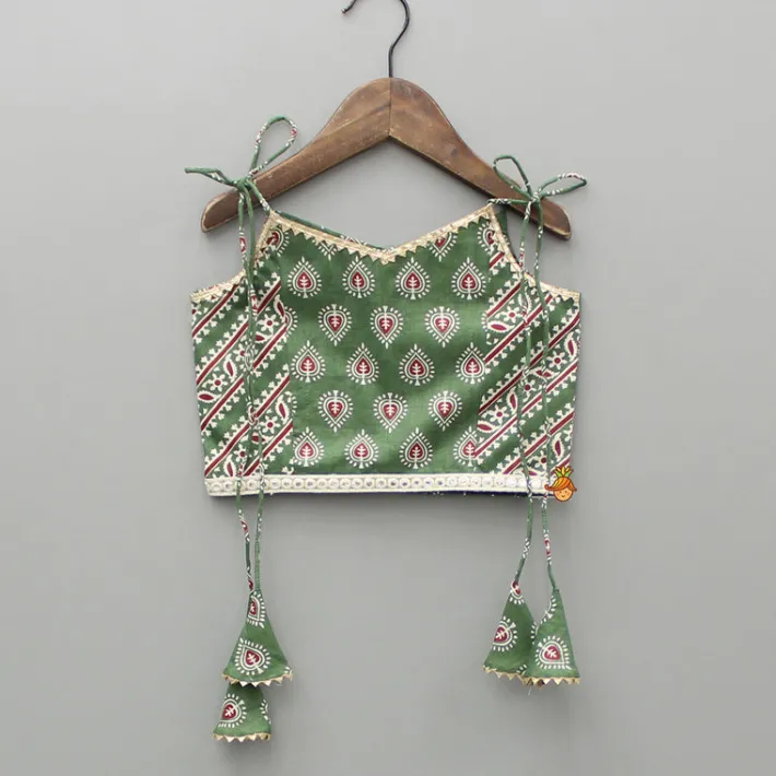 Hot Green Printed Tie Up Strap Top And Lehenga Ethnic Wear | Lehengas & Ghagras