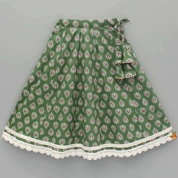 Hot Green Printed Tie Up Strap Top And Lehenga Ethnic Wear | Lehengas & Ghagras