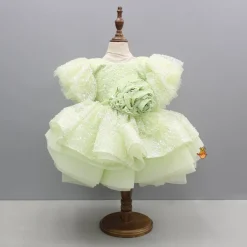 Hot Green Sequin Embellished Dress Featuring Detachable Trail And Bow Paired With Swirled Bow Hairclip Dresses & Sets | Dresses
