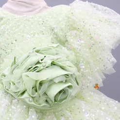 Hot Green Sequin Embellished Dress Featuring Detachable Trail And Bow Paired With Swirled Bow Hairclip Dresses & Sets | Dresses