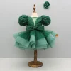 Fashion Green Sequined Ruffled Dress With Bows And Matching Swirled Bow Hairclip Dresses & Sets | Dresses