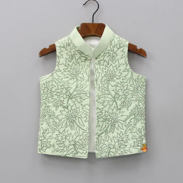 Best Green Shibori Printed Kurta With Embroidered Jacket And Churidar BOY Twinning Sets | Indian Ethnic Wear