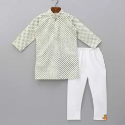 Clearance Green Tiny Flower Print Kurta And Pyjama BOY Indian Ethnic Wear | Ethnic Sets