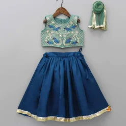 Online Green Top With Bird Embroidery And Lehenga Ethnic Wear | Lehengas & Ghagras