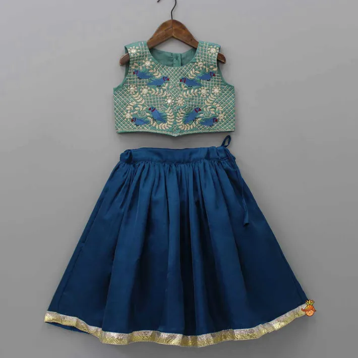 Online Green Top With Bird Embroidery And Lehenga Ethnic Wear | Lehengas & Ghagras