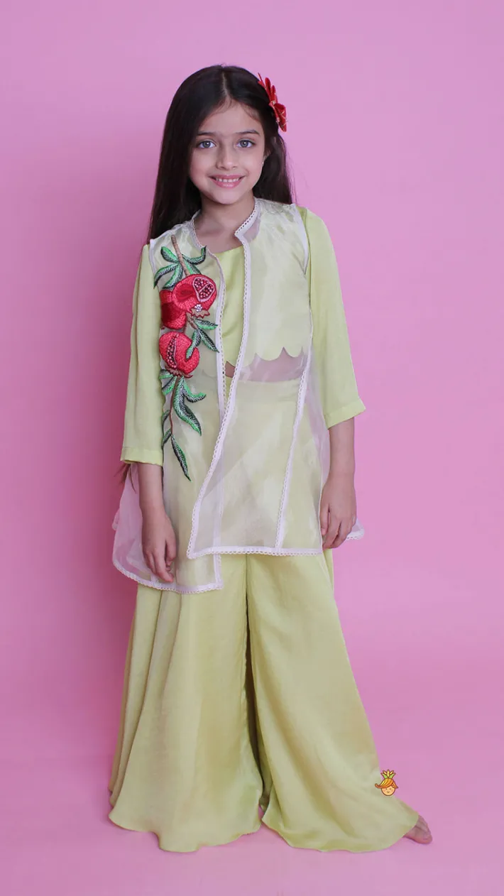 Clearance Green Top With Embroidered Applique Jacket And Palazzo Ethnic Wear | Palazzos & Shararas