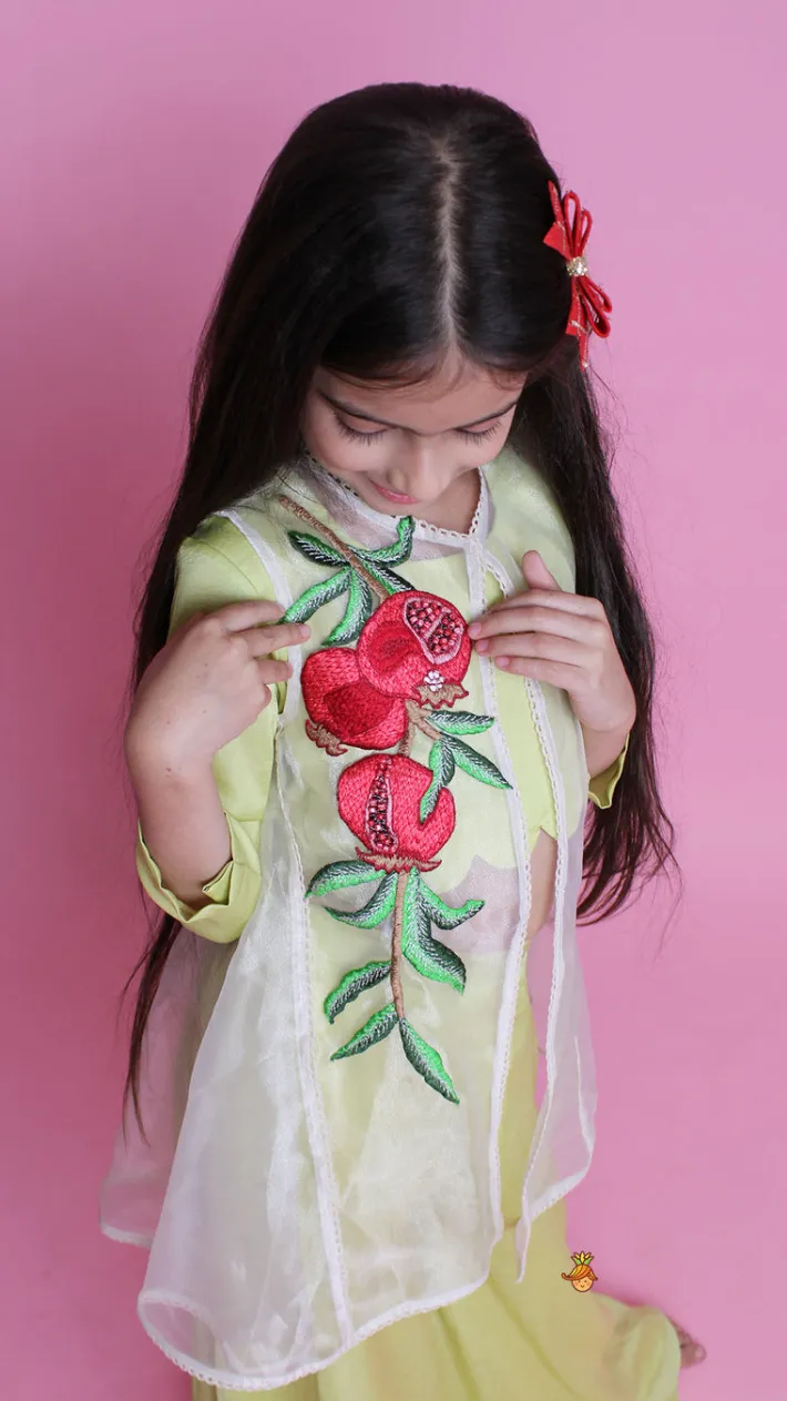 Clearance Green Top With Embroidered Applique Jacket And Palazzo Ethnic Wear | Palazzos & Shararas