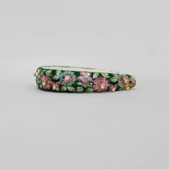 Online Green Velvet Floral Embroidered Hairband Hair Accessories | Hair Bands