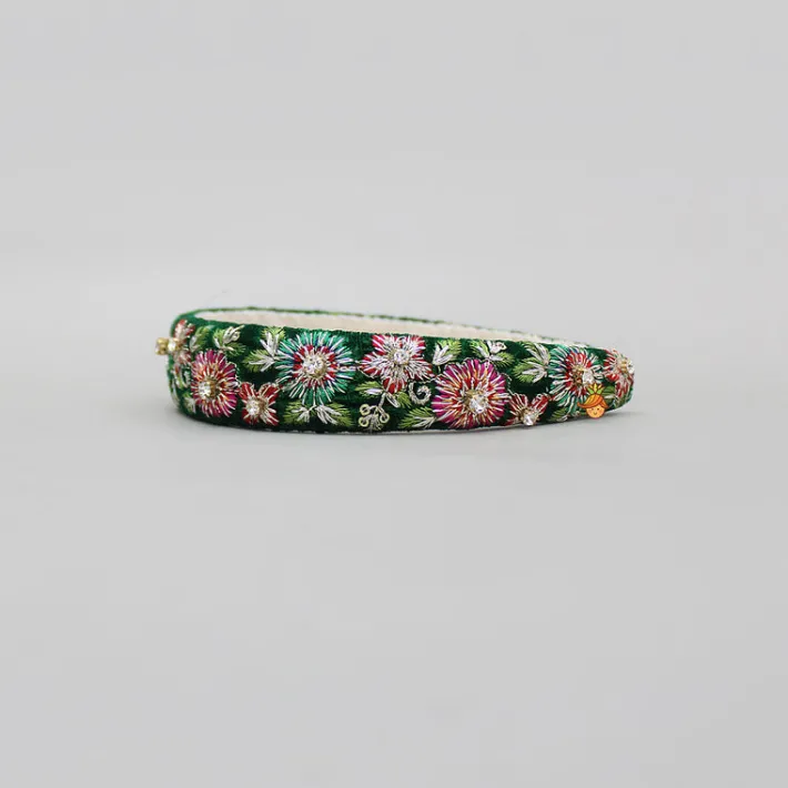 Online Green Velvet Floral Embroidered Hairband Hair Accessories | Hair Bands