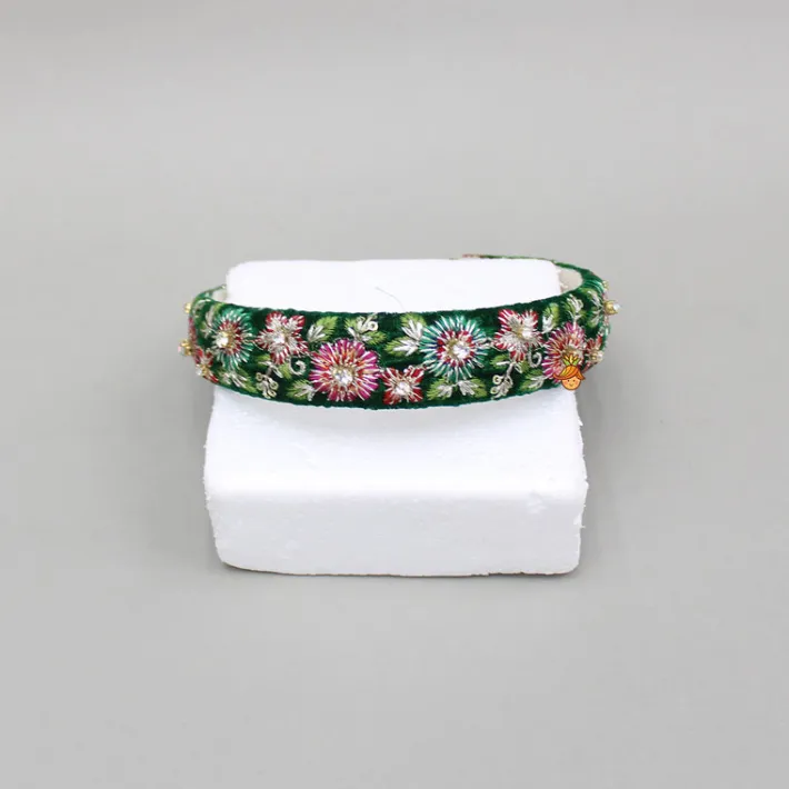 Online Green Velvet Floral Embroidered Hairband Hair Accessories | Hair Bands
